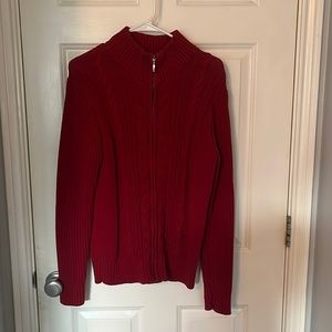 Women’s Red Knit Full Zip Sweater